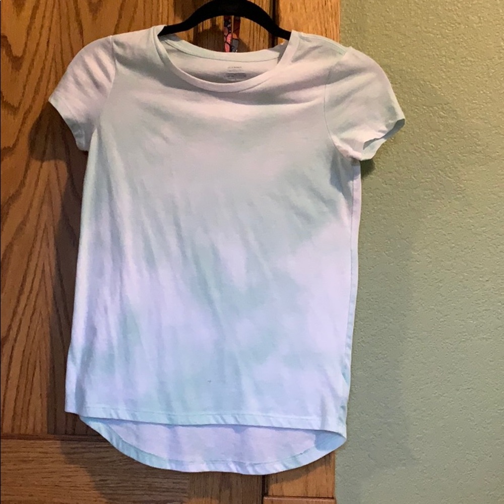 Soft, light blue and white shirt.